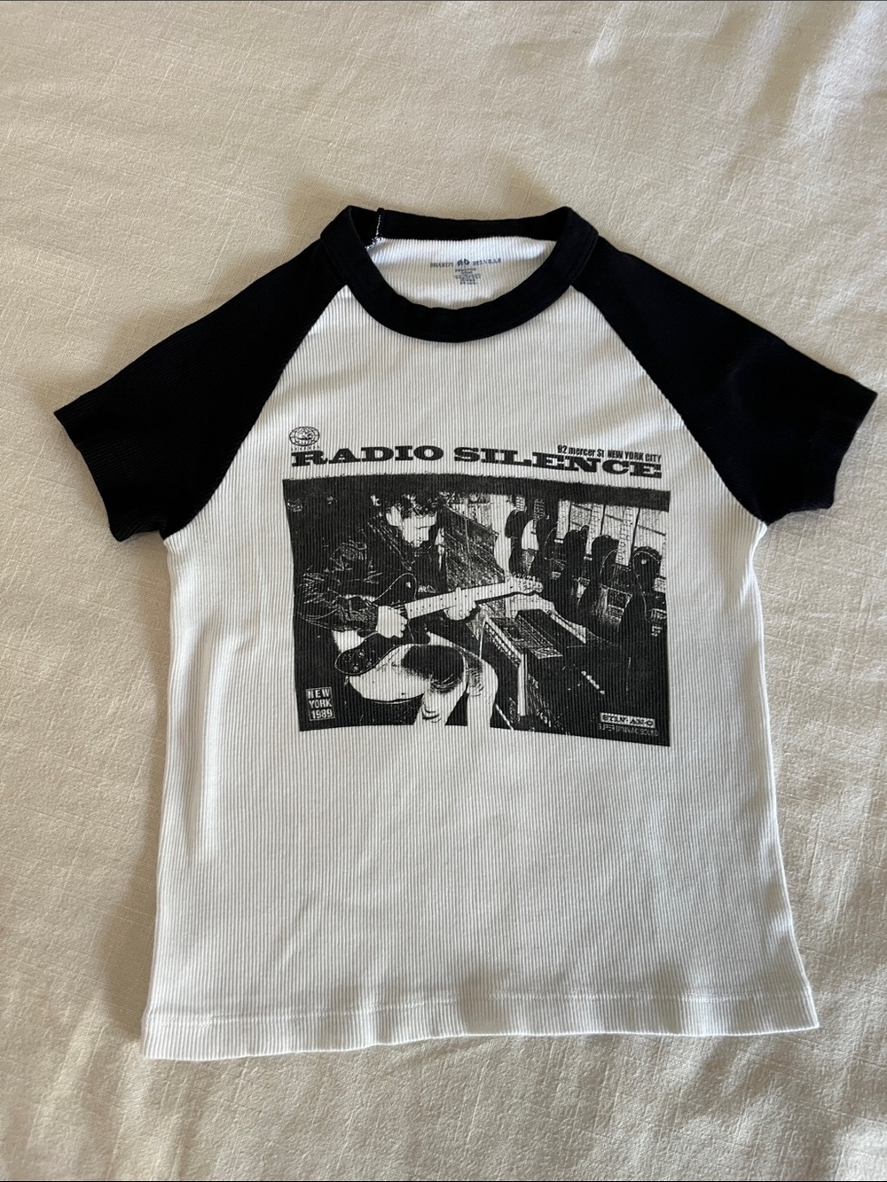 Brandy Melville Black & White 'Radio Silence' Baby Tee